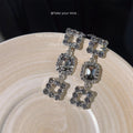 Silver Gray Crystal Geometric Triple Drop Stud Earrings view 4