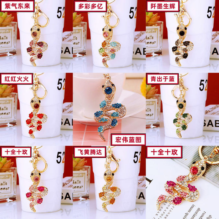 Jeweled Auspicious Snake Keychains in Eight Motifs with Cord Sets