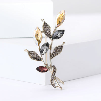 Multicolor Crystal Leaf Branch Brooch isolated front view