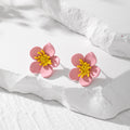 Layered Metal Flower Stud Earrings in Five Color Options view 3