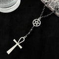 Black Bead Pentagram Ankh Cross Gothic Pendant Necklace view 4