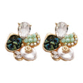Green Crystal Floral Pearl Drop Stud Earrings Fashion Jewelry view 5