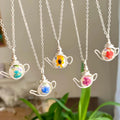 Floral Teapot Pendant Necklaces In Five Painted Designs view 1