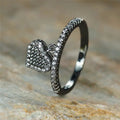Pave Heart Charm Slim Ring In Gold Silver And Black Tones view 7