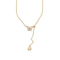Gold Tone Bow and Pearl Y Necklace with Fine Chain view 5