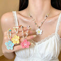 Beaded Flower Pendant Necklaces In Four Pastel Colors view 1