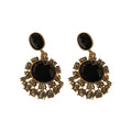 Gold Tone Black Crystal Chandelier Earrings With Floral Halos view 5