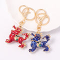 Red Blue Enamel Qilin Keychain Gold Clasp Crystal Accents view 2