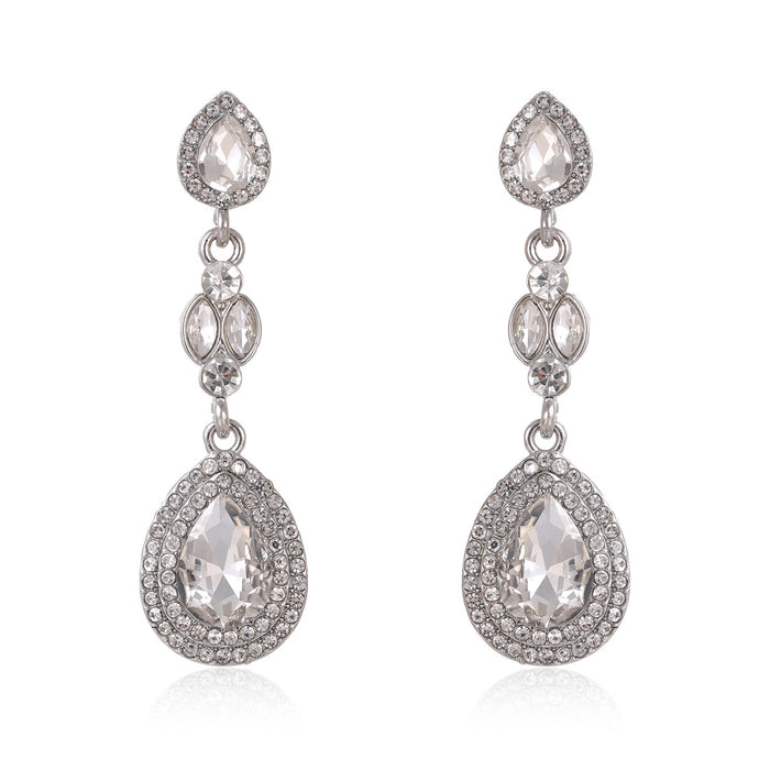 Silver Tone Triple Teardrop Crystal Crystal Metal Dangle Earrings