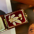 Gold Tone Pave Leaf Bud Open Adjustable Clear Stone Ring view 1