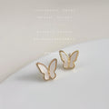 Gold Frame White Enamel Butterfly Stud Earrings Pair view 4