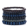 Five Piece Multi Layer Wood Bead Elastic Bracelet Stack Set view 3