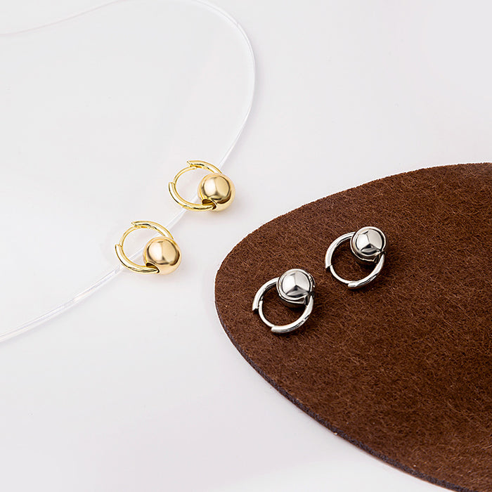 Gold Ball Huggie Hoop Earrings Small Sphere Clip Style