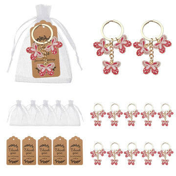 Gold Tone Pink Enamel Triple Butterfly Keychain Charm