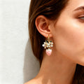 Gold White Flower Strawberry Drop Earrings Two Colors view 2