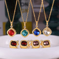 Gold Copper Cushion Zircon Stud Earrings Pendant Necklace Set view 2