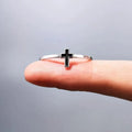 Black Cross Ultra-Slim Ring In Polished Silver Tone view 3