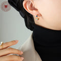 Gold Multicolor Enamel Segment Hoop Huggie Earrings view 3