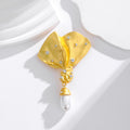 Gold Tone Ginkgo Leaf Pearl Look Metal Brooch Pin for Jackets and Lapels view 4
