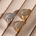 Zircon Pave Leaf Open Ring Stainless Steel Two Finishes view 3