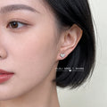 Silver Tone Twin Clear Square Stone Pointed Mini Stud Earrings view 2