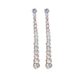 Silver Tone Graduated Clear Stone Long Stud Earrings view 5