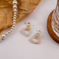 Triangle Resin Drop Earrings Gold Hoop Caramel White view 7