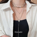 Layered Four Strand Pendant Necklace in Polished Silver or Gold Tone view 3