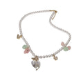 Pearl Bead Necklace with Butterfly and Pastel Stone Charms view 5