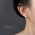 Gold Twisted Hollow Circle Crystal Pave Stud Earrings view 2