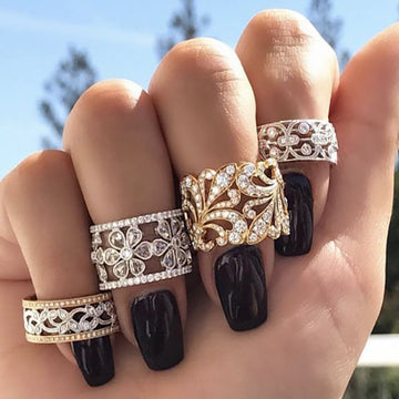Openwork Floral Court Finger Rings Gold Silver Two Tone