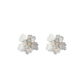 Clear Glass Petal Flower Stud Earrings with Crystal view 5