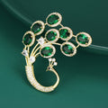 Green Oval Crystal Peacock Brooch With Jeweled Fan Tail view 3