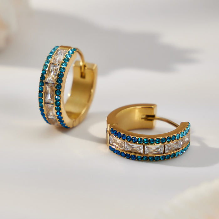 Triple Row Crystal Hoop Earrings in Seven Colors and Three Sizes