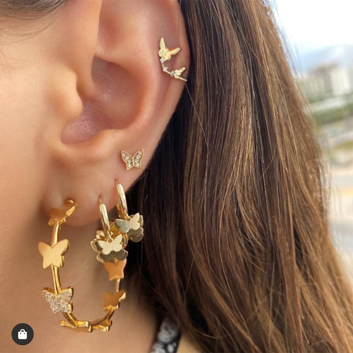 Butterfly Hoop Earrings in Rose Gold Gold and Silver Tones