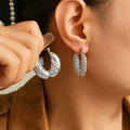 Wing Feather Texture Hoop Earrings In Gold And Steel view 3