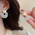 Gold White Pearl Earring Trio Cushion Square Petal Styles view 4