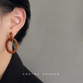 Amber Marbled Resin Double Linked Oval Stud Earrings view 2