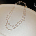 Double Layer White Pearl Station Necklace Gold Silver view 6