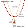 Double Layer Garnet Christmas Hat Necklace and Bracelet in Gold Tone view 7