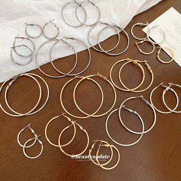 Minimal Thin Metal Hoop Earrings in Multiple Colors and Sizes