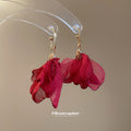 Sheer Fabric Flower Drop Earrings In Three Vivid Colors view 3