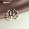 Gold Tone Double Irregular Loop Clear Stone Stud Earrings For Women view 4