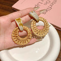 Woven Rattan Statement Earrings in Four Geometric Styles view 9