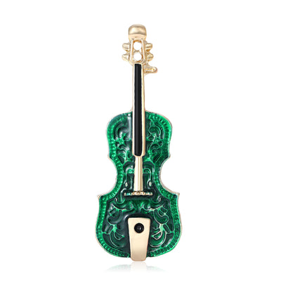 Green enamel violin brooch with gold neck front view