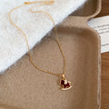 Gold Red Enamel Rocking Horse Necklace and Pearl Drop Studs view 6