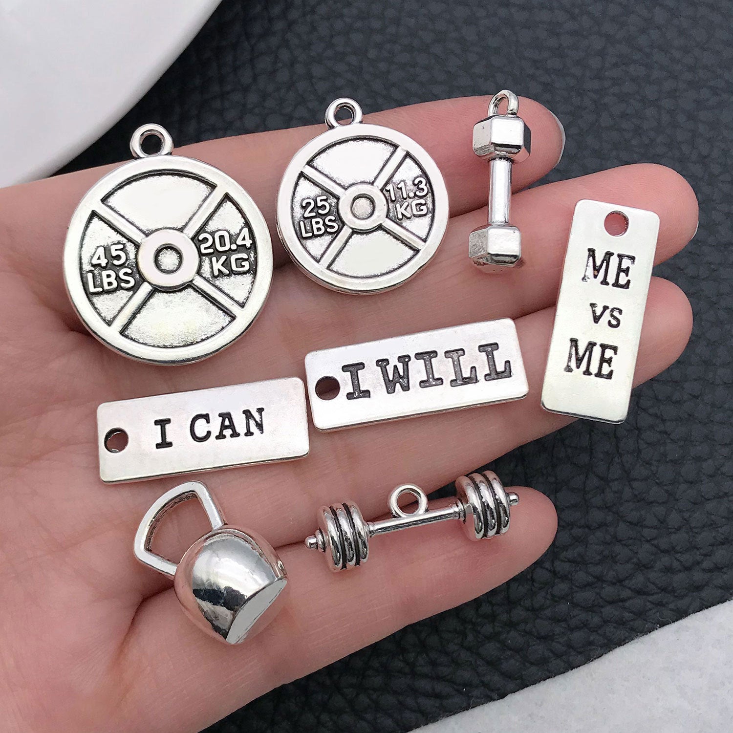 Zinc Alloy Antique Silver Dumbbell Weightlifting Charm Pendant for DIY Keychain Necklace Earrings