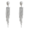 Silver Pearl Dual-Wear Long Chain Tassel Drop Earrings view 5