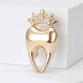 Crowned Tooth Brooch in Silver or Gold Tone with Crystals view 4