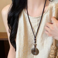 Braided Cord Wood Donut Pendant Necklace Three Tones view 3